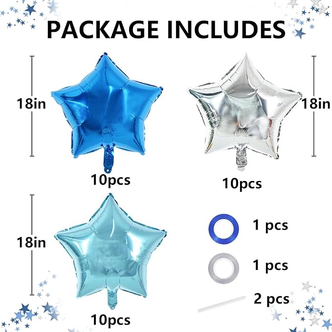 TONIFUL 30 Pcs Star Balloons 18 Inch Large Blue Silver Foil Balloons | Helium - Image 2