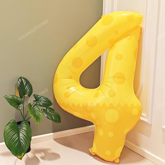 40in Yellow Polka Dot Number 4 Helium Foil Polyester Film Balloon Digital 4 | - Image 5