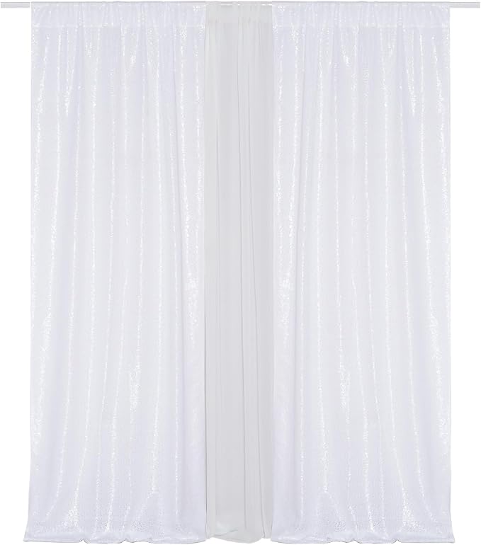 Eternal Beauty White Sequin Backdrop Curtains, 4 Panels 2x8FT | 3mm Sparkle - Image 4