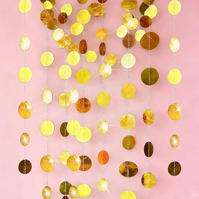 6 Pack Gold Circle Garland Each 13Ft Hanging Paper Circle Banner | Shiny Dots by QIHANSProducts