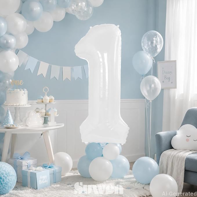 SUWEN 40 Inch White Large 14 Balloon Number Big Foil Helium Numbers 0-9 | Giant - Image 2