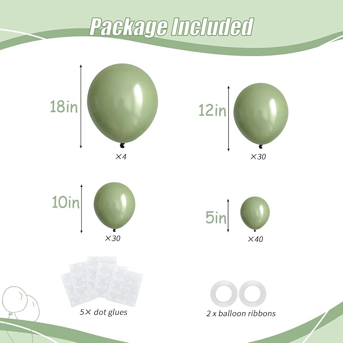 104pcs Sage Green Balloon Garland Arch Kit Different Sizes 18/12/10/5 Inch | - Image 2