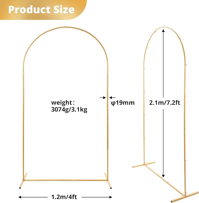 7.2 ft Gold Metal Balloon Arch Stand - Image 2