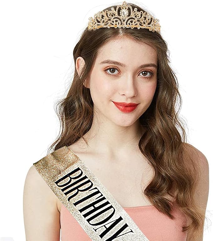 COCIDE Birthday Decorations for Women Sash and Tiara Crown for Party Gold | - Image 2