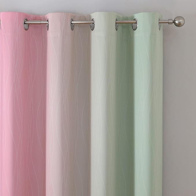Ombre Sage Green and Pink Blackout Curtains - Image 4