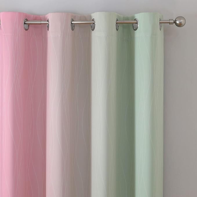 Sage and Pink Blackout Curtains 54 Inch Length, Light Blocking Gradient Grommet - Image 4