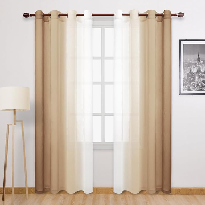 DWCN Ombre Faux Linen Extra Long Sheer Curtains by DWCN