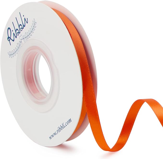 Ribbli Torrid Orange Double Faced Satin Ribbon, 1/4” x Continuous 25 Yards by Ribbli