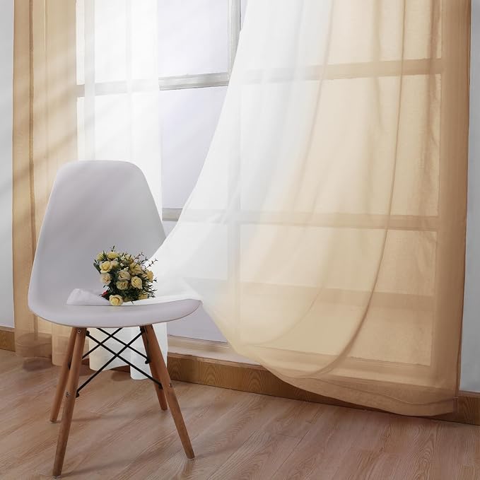 DWCN Taupe Faux Linen Ombre Sheer Curtains - Image 6
