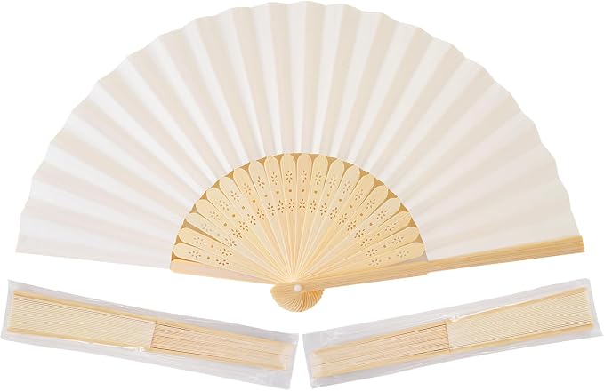 Sepwedd 50pcs Cream-Coloured Paper Hand Fan Bamboo Folding, Handheld Paper Fan by SEPWEDD
