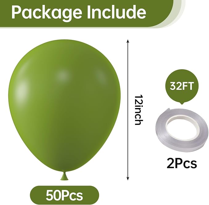 12 Inch Retro Olive Green Balloons, Baby Shower, Graduate Party Decorations - Image 2
