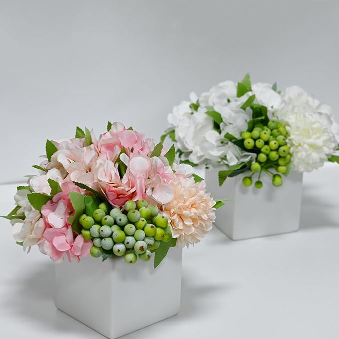 LADADA Artificial Hydrangea Flower Arrangement in Ceramic Vase and Vase Home Decoration Artificial Flower (Pink)