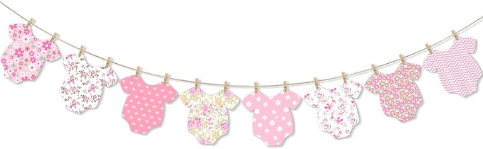 Pink Floral Baby Shower Banner for Girls, Baby Girl Onesie Garland, Boho Pink - Image 9