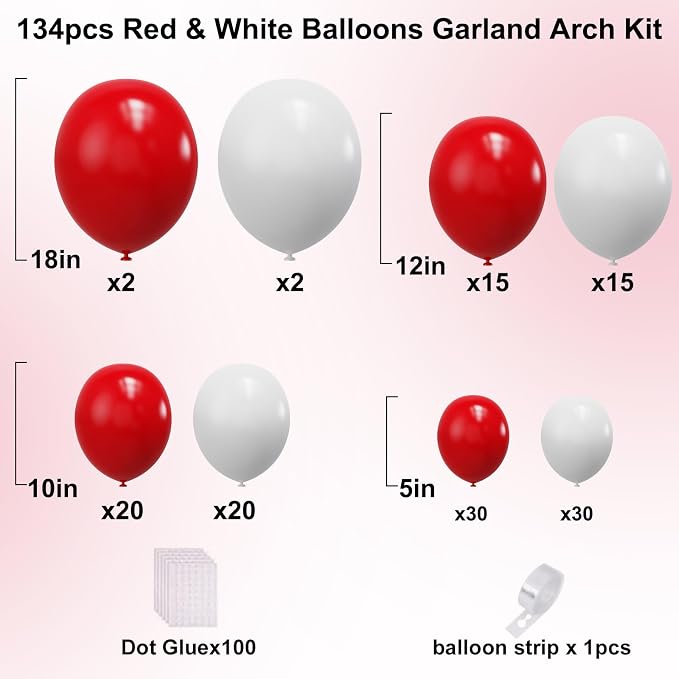 YMSZ Red and White Balloons Arch Kit, Valentine's Day, Christmas Party - Image 2