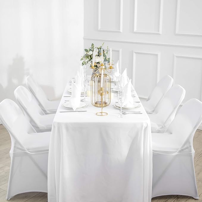 Ascoza 12pack 60x102 Inch White Rectangular Tablecloth 6 Feet Table Cloth in Polyester Fabric for Wedding/Banquet/Restaurant/Parties