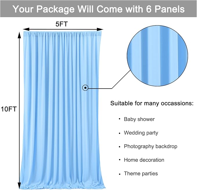 30ft x 10ft Baby Blue Backdrop Curtains - Image 6