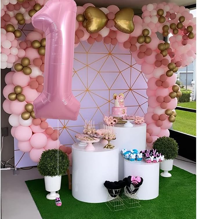TONIFUL 40 Inch Pink Number 1 Balloons Large Foil 1st Birthday Decorations | - Image 5