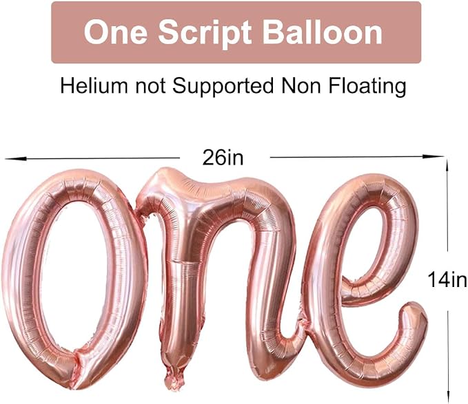 2Pcs Rose Gold Foil 40" Number 1 and 26" Script Letter One Balloon Set | Large - Image 3