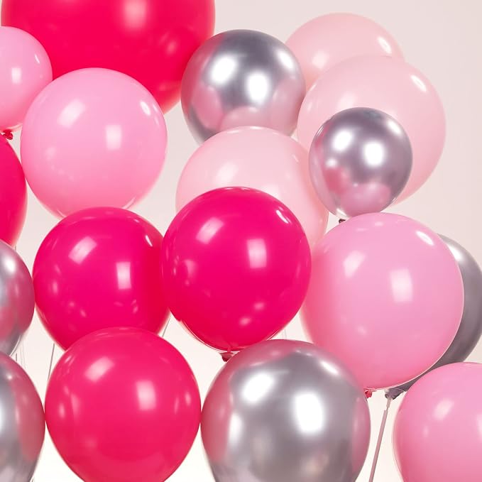 Hot Pink Silver Balloon garland arch kit 145PCS Pastel Pink and silver Star - Image 5
