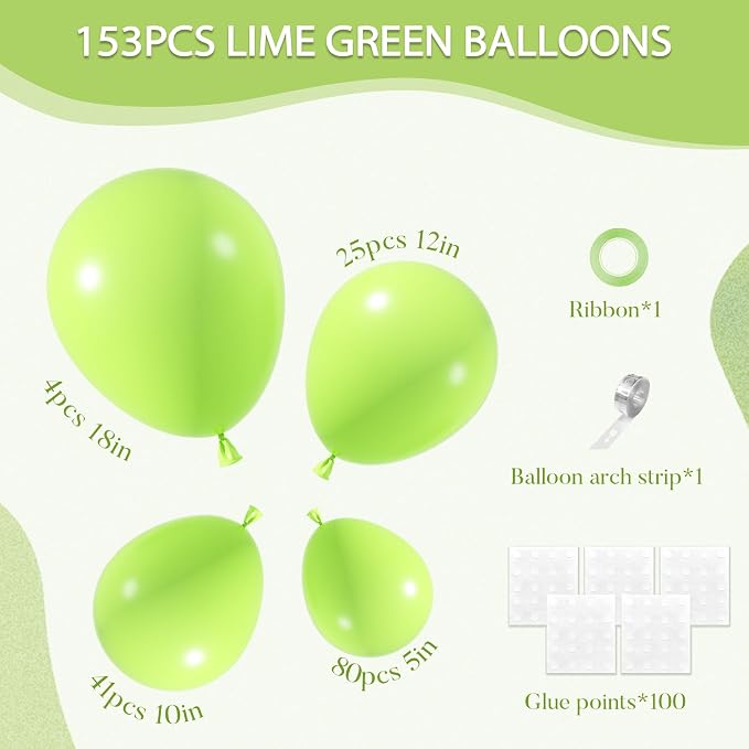 Amandir 153pcs Lime Green Balloons Arch Garland Kit Different Sizes | 18 12 10 - Image 3