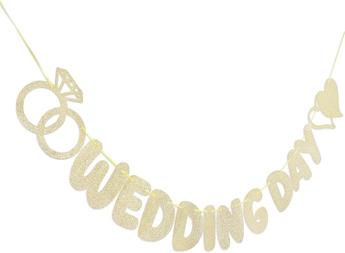 Wedding Day Banner, Champagne Gold Glitter Wedding Banner - Image 4