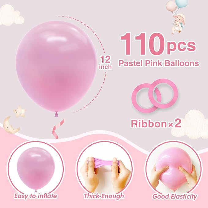 110pcs Pastel Pink Balloons 12 Inch Light Pink Balloon - Image 2