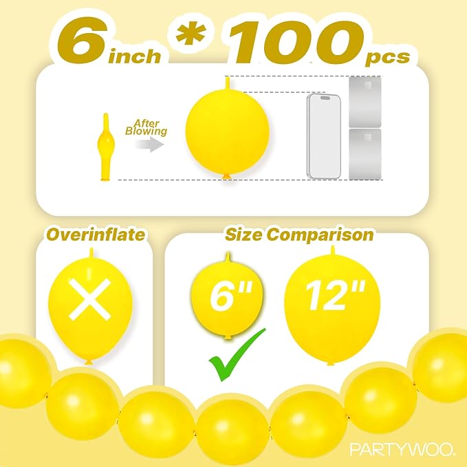 PartyWoo Yellow Linking Balloons 100pcs 6 Inch Yellow Link Balloons | - Image 4