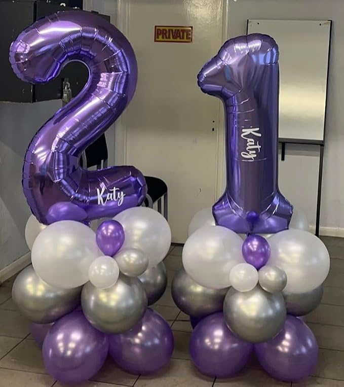 Number 14 Purple Balloons 40 Inch Giant Purple 14 Number Foil Helium Balloons - Image 7