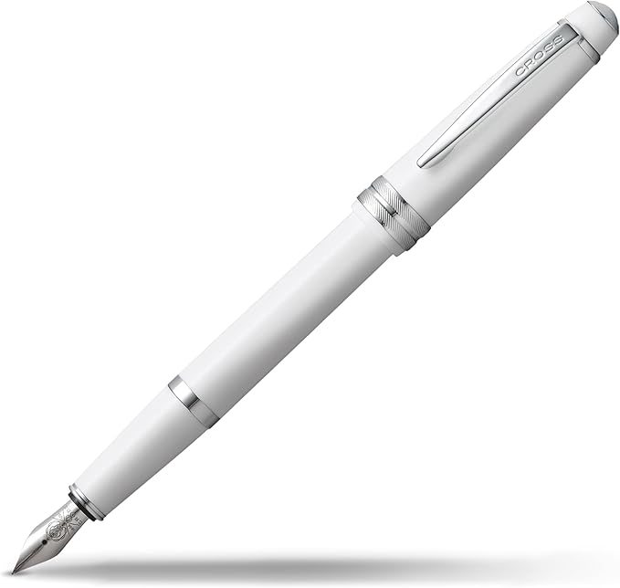 Cross Bailey Light Refillable Fountain Presented in a Everyday Gift Box - Medium Point, Black Ink, Polished White