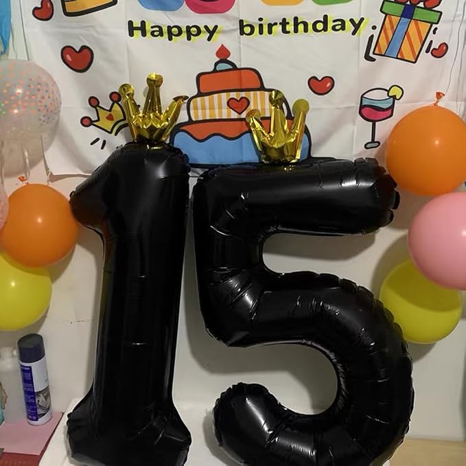 Black Number 7 Balloon with Crown, 40 inch Black Number Balloon 7th Birthday - Image 5