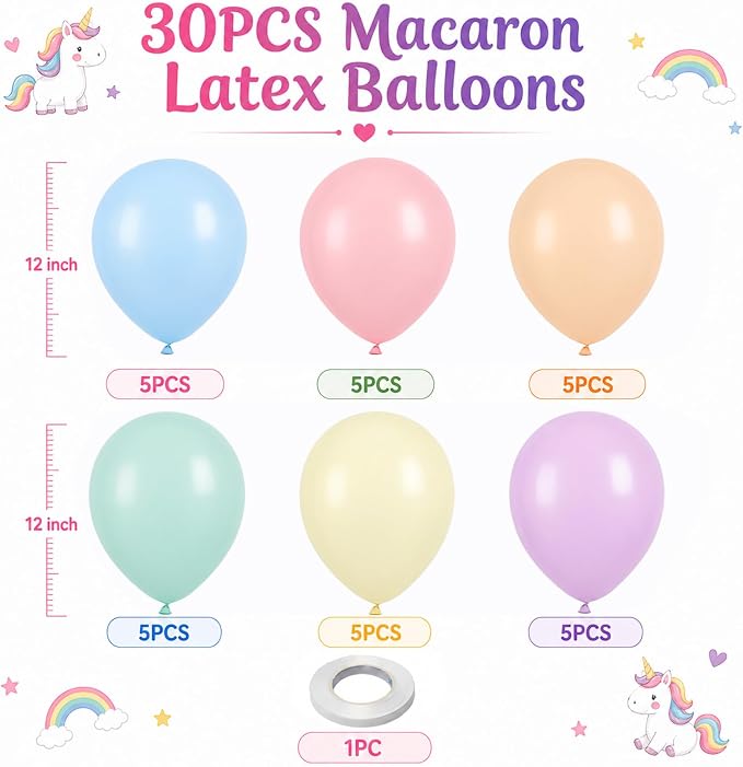 Pastel Balloons Macaron 12 Inch Pink Blue Green Purple Orange Yellow Latex - Image 3