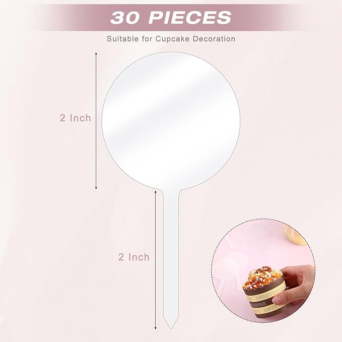 30 Pack 2 Inch Round Acrylic Custom Cupcake Toppers - Image 2