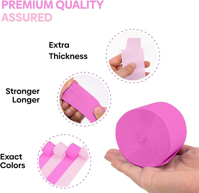 4 Hot Pink Streamers, 328ft Pack of Crepe Paper Party Decorations | Each roll - Image 3