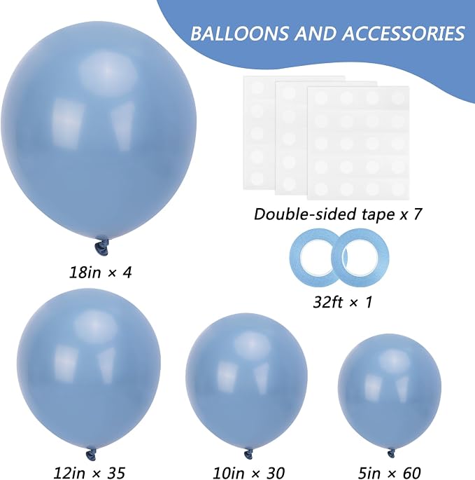 RUBFAC Dusty Blue Balloons 129pcs Different Sizes Pack of 18 12 10 5 Inch | - Image 2