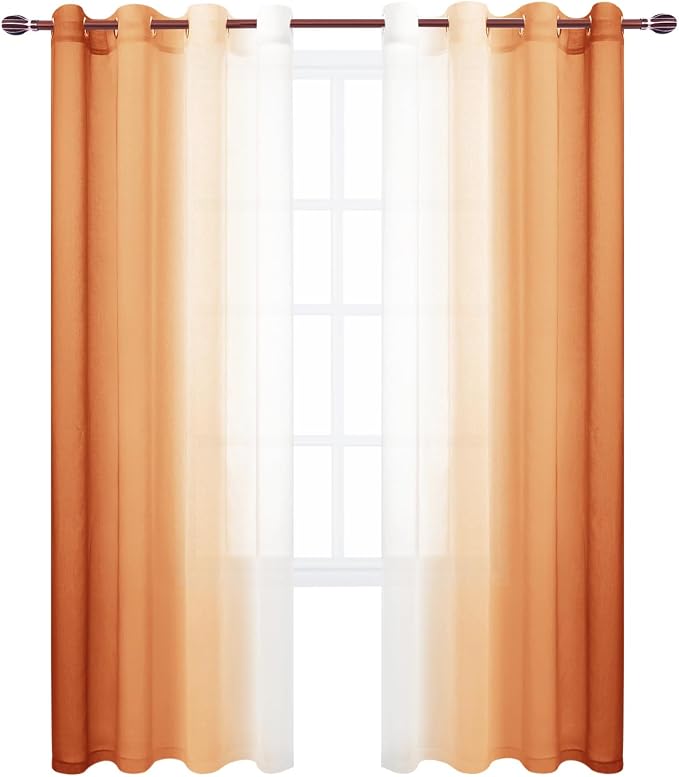 DWCN Ombre Faux Linen Extra Long Fall Sheer Curtains - Image 8