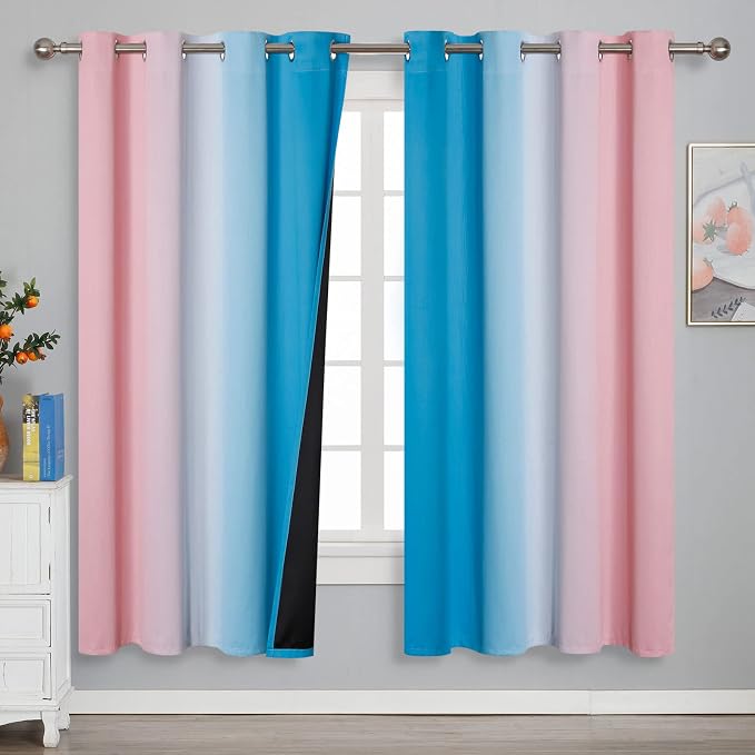 Ombre Pink and Blue Blackout Curtains 72 Inch Length 2 Panels, Full Light - Image 2