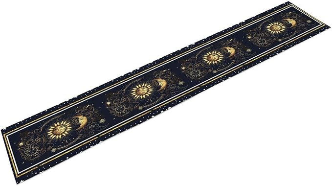Sun Moon Table Runner, Seasonal Golden Sun Moon Holiday Kitchen Dining Table Runner for Kitchen Living Room Home Party Decor 13x36 Inch