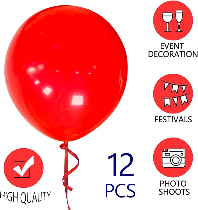Red Balloons 18 Inch 12 Pack Large Latex Party Balloons Round Helium Balloon - Image 2