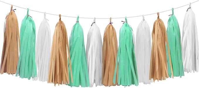 Gold White Mint Green Tassel Garland by Aonor
