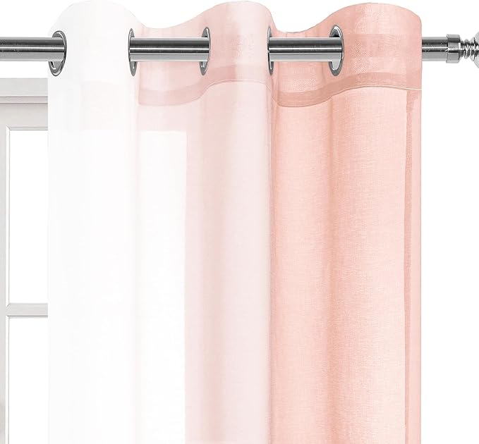 DWCN Blush Pink Faux Linen Ombre Sheer Curtains - Image 4