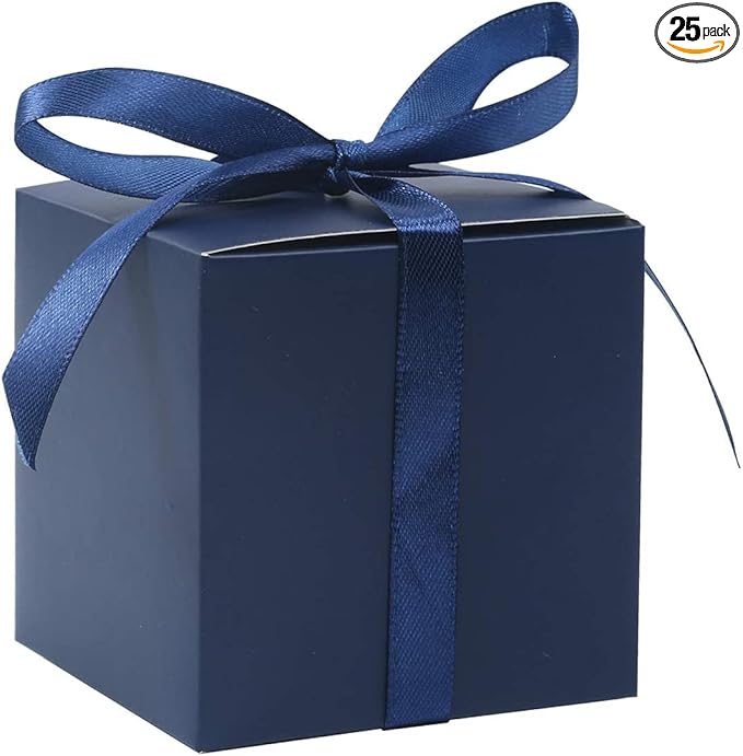 COTOPHER 25pcs Wedding Favor Boxes, Paper Gift Boxes 3x3x3 Inches Small Gift Boxes with Ribbons Small Boxes for Gifts, Crafting, Cupcake, Candy, Bridesmaid Proposal Boxes