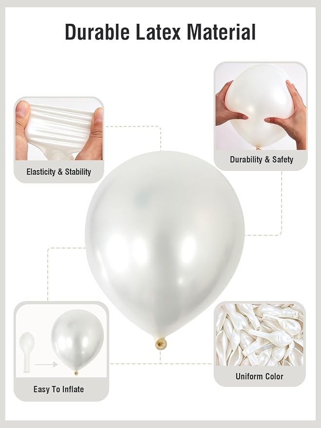 Pearl White Balloons 125 Pcs Different Sizes 18 12 10 5 Inch White Latex - Image 4
