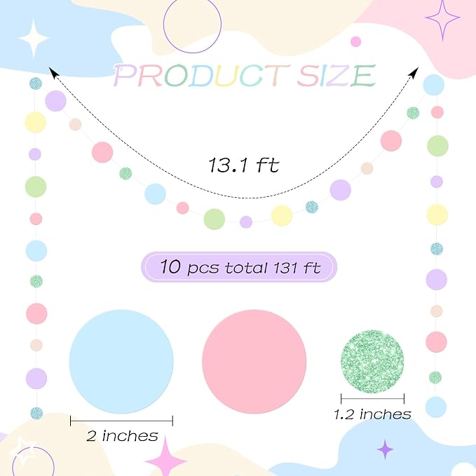 Outus 10 Pieces Colorful Circle Garland Banner Hanging Paper Dot Decorations - Image 2