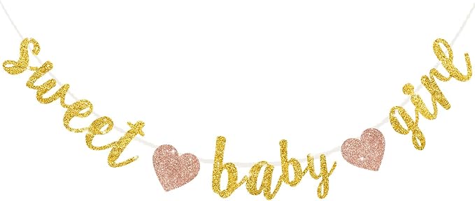 BEISHIDA Pre-Strung Glitter Gold Girl Baby Banner Baby Shower Decor | NO DIY by Beishida