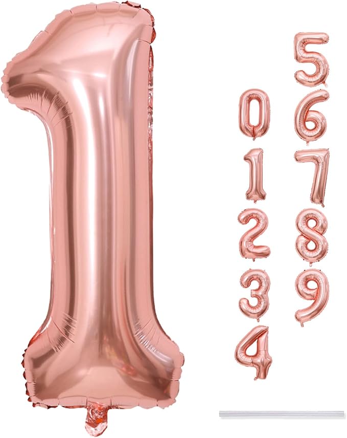 Rose Gold 1 Balloons, 40 Inch Giant Helium Foil Number 0-9 - Image 9