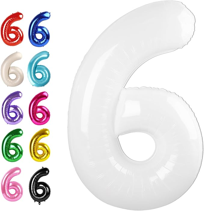 White Number 6 Balloon 40 inch, Balloon numbers party supplies, deco photo shoot by Upgesy