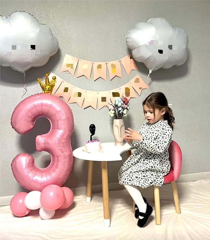 Pink Crown Number 3 Balloon 40 inch, Big Pink 3rd Birthday Party Decorations | - Image 4