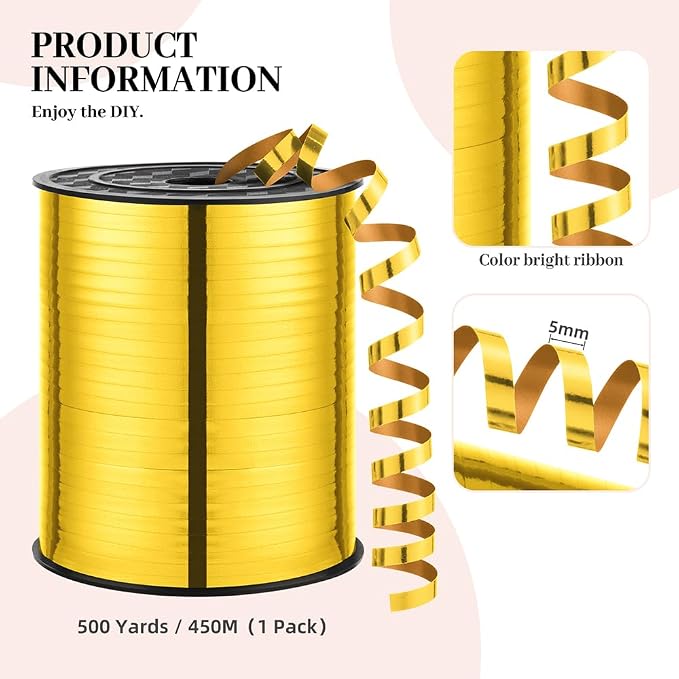 Metallic Gold Curly Ribbon, 500 Yard Curling Ribbon - Image 2