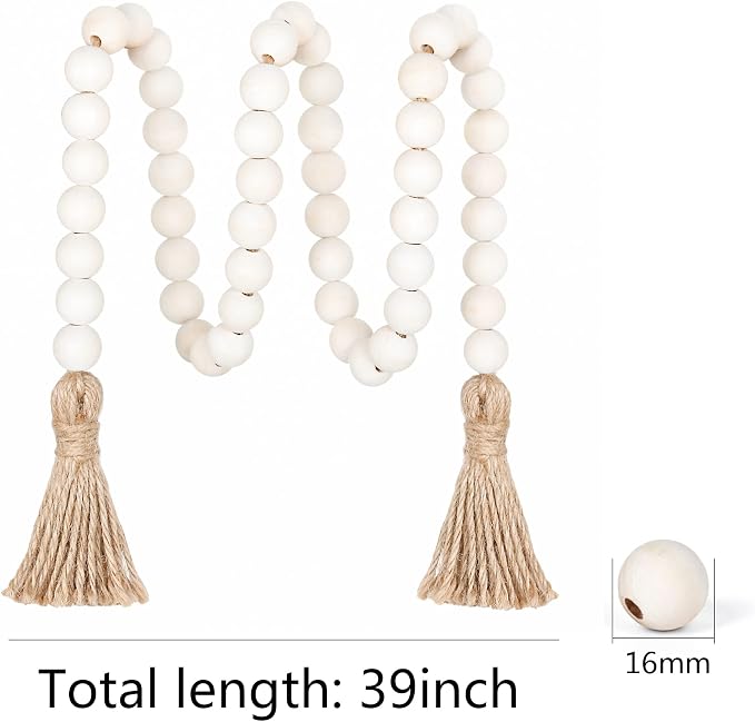 Meplait 39in Wood Bead Garland, Farmhouse Beads - Image 6