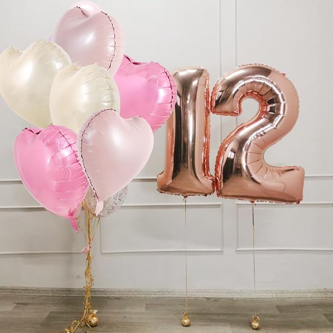 TONIFUL 30 Pcs 18 Inch Cream White Pink Heart Shape Foil Mylar Balloons | - Image 6